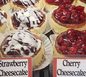 mini strawberry and cherry cheesecake at Kohnen’s Country Bakery, Tehachapi, CA